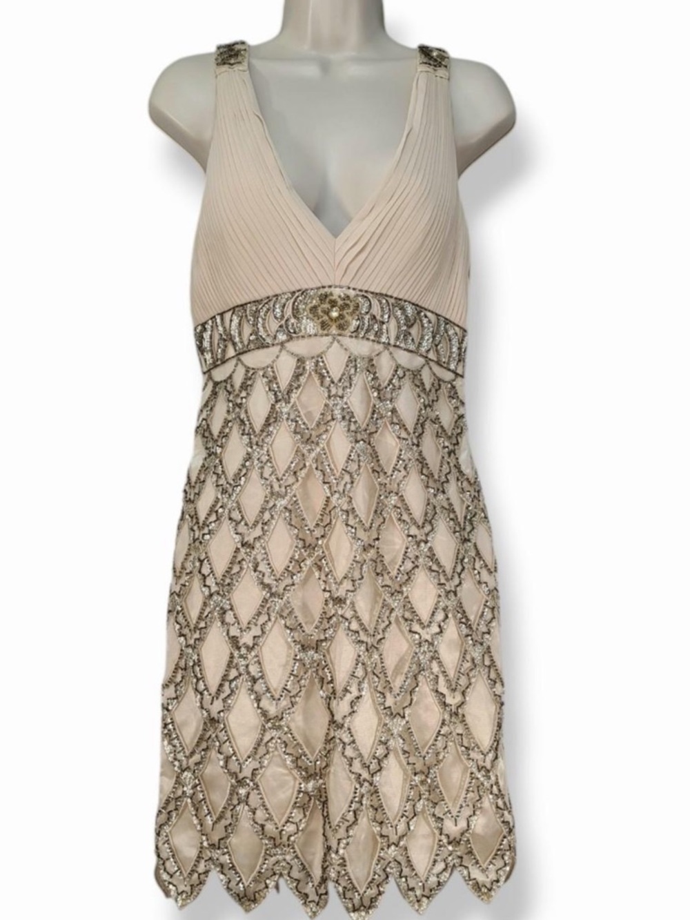Sue Wong Nocturne Beaded Deep V-Neckline Cocktail Party Dress